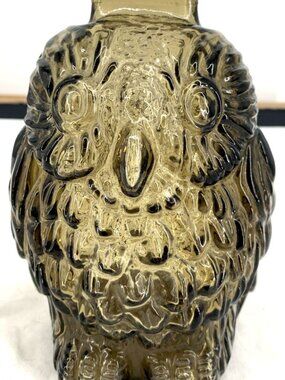 Wise Old Owl Pressed Glass Bank Amber Brown 1960's MCM 6"